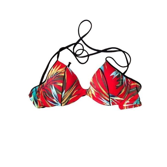 Victoria’s Secret Pink Bikini Top Red Tropical Floral Padded Medium - Picture 1 of 6